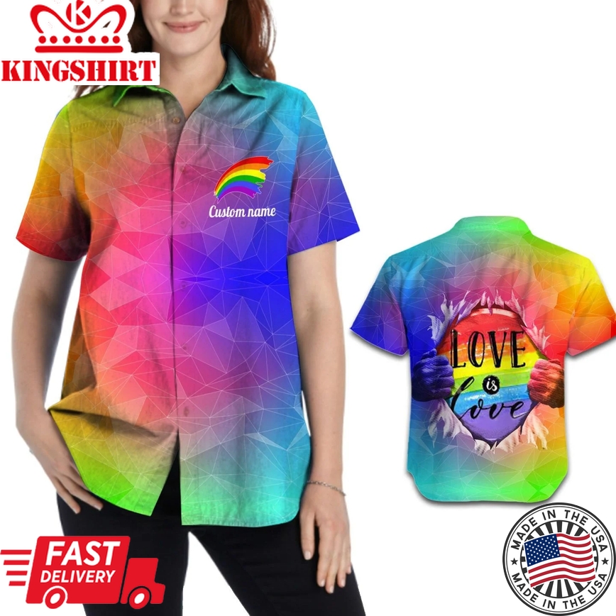 Personalized With Name Women Hawaiian Aloha Shirt Love Is Love Rainbow