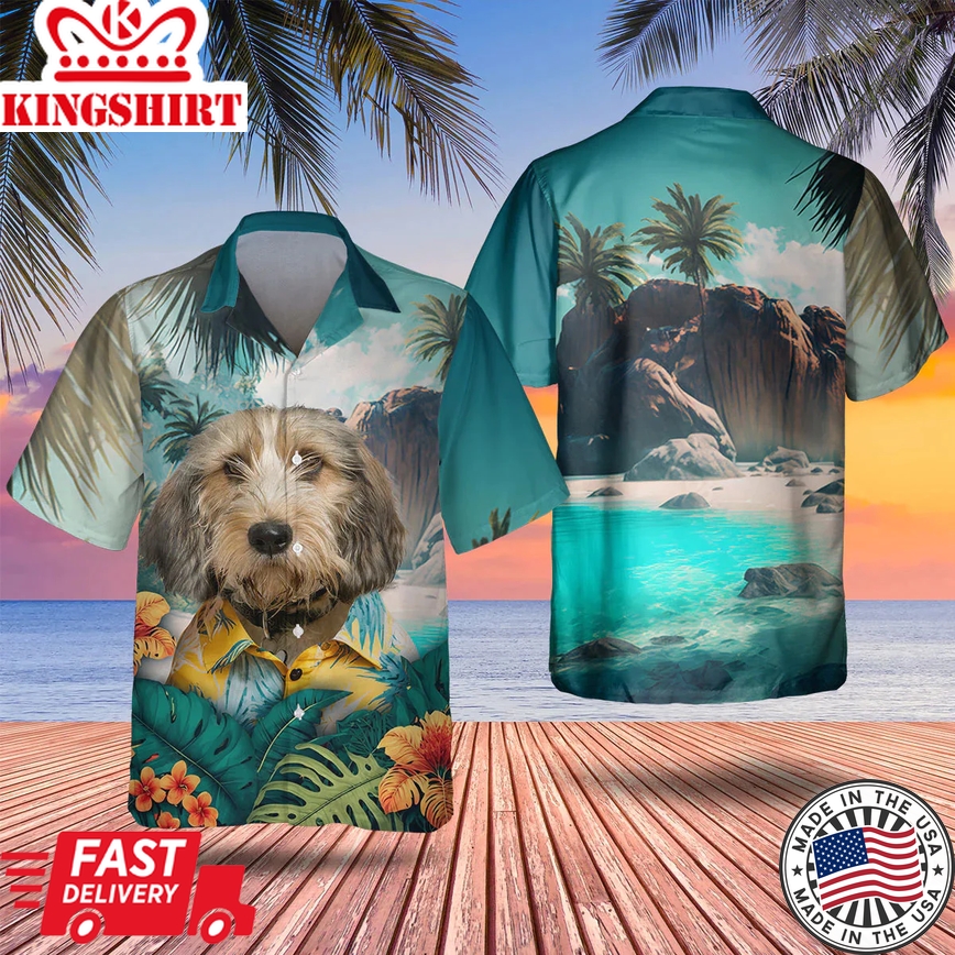 Petit Basset Griffon VendeEn 3D Tropical Trendy Hawaiian Shirt, Dog Lover Trendy Hawaiian Shirt, Summer Trendy Hawaiian Shirt For Men And Women