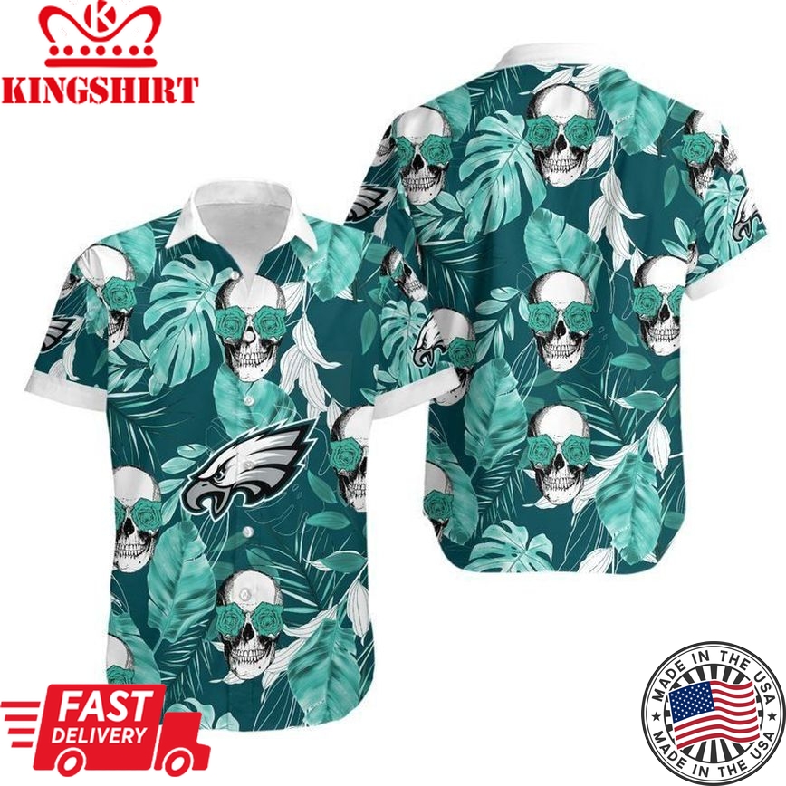 Philadelphia Eagles Coconut Leaves and Skulls Hawaiian Shirt and Shorts: Tropical Vibes