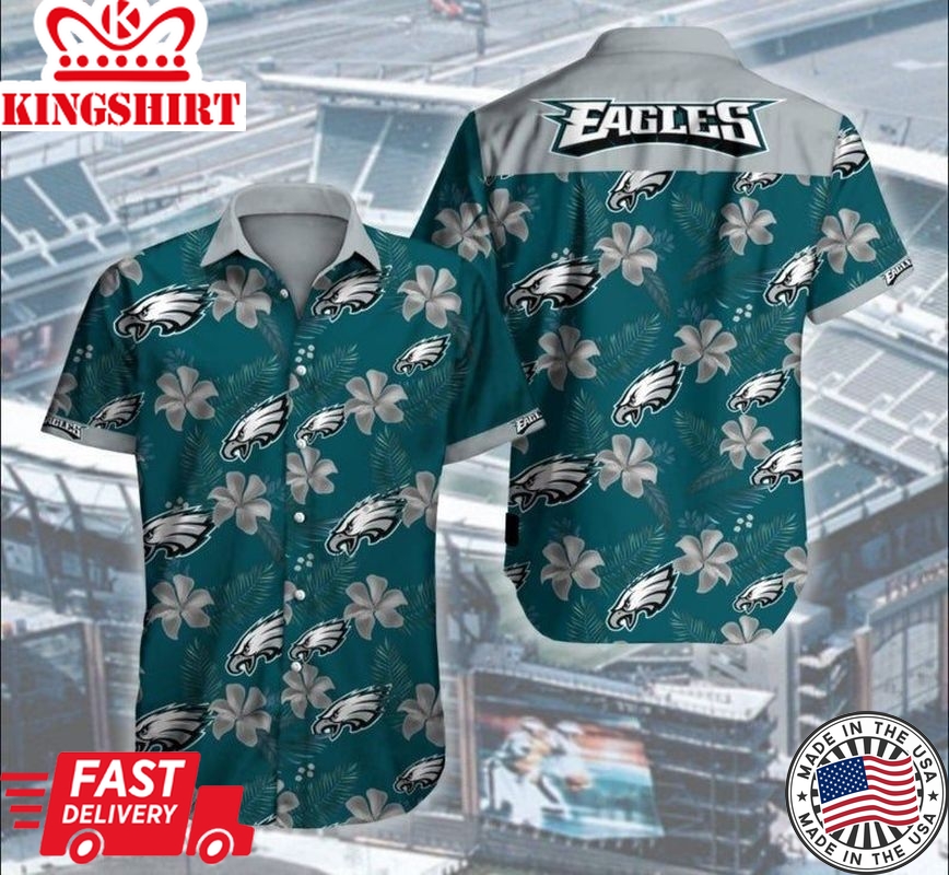 Philadelphia Eagles Hibiscus NFL Button Hawaiian Shirt: Graphic Print, Short Sleeve