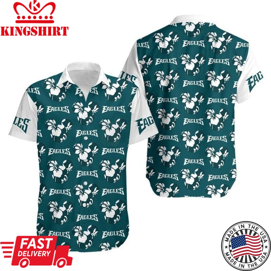 Philadelphia Eagles Mickey and Flowers Hawaiian Shirt and Shorts: Summer Collection, Trending Hawaiian Shirts