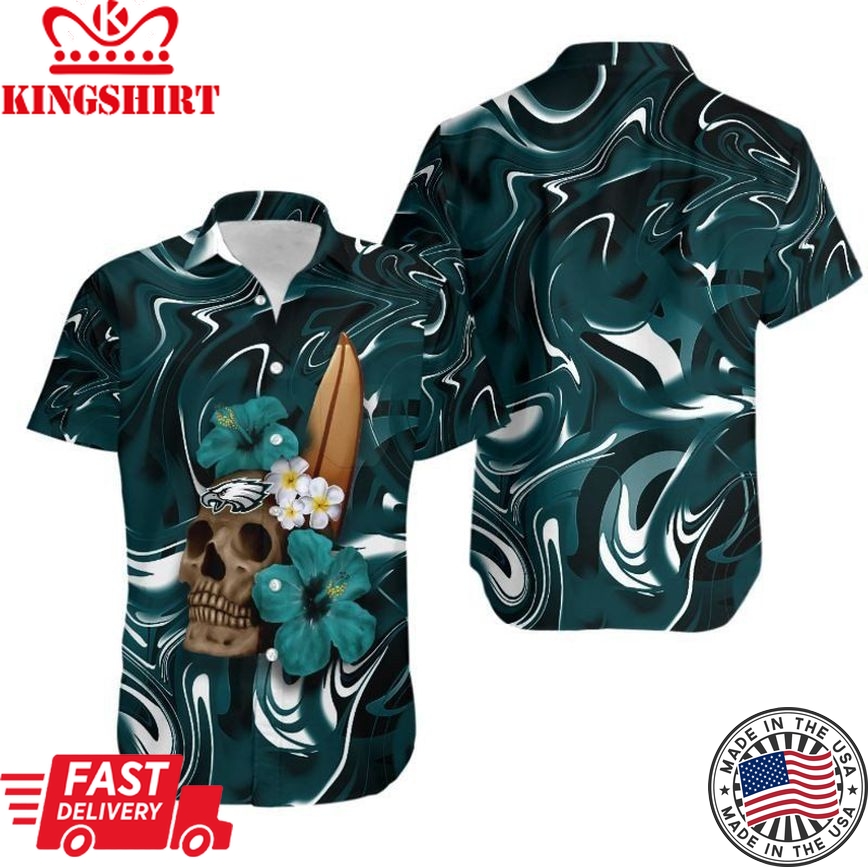 Philadelphia Eagles Skull and Hibiscus Flower NFL Gift for Fan Hawaiian Shirt & Shorts: Perfect Combo