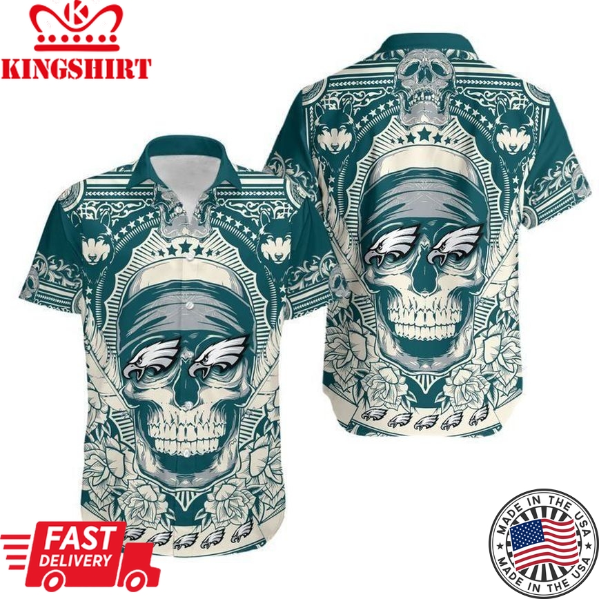 Philadelphia Eagles Skull NFL Gift for Fan Hawaiian Shirt and Shorts: Summer Collection