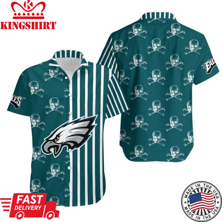 Philadelphia Eagles Stripes and Skull Hawaiian Shirt and Shorts: Summer Collection, Unique Design