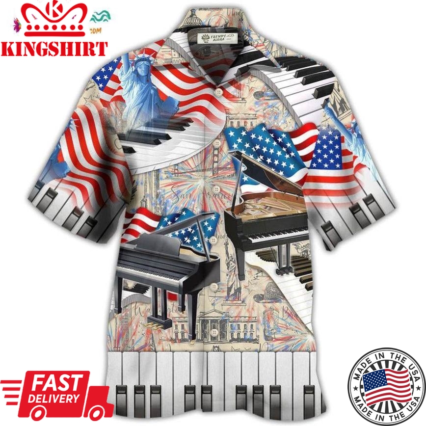 Piano Music Independence Day Hawaiian Shirt