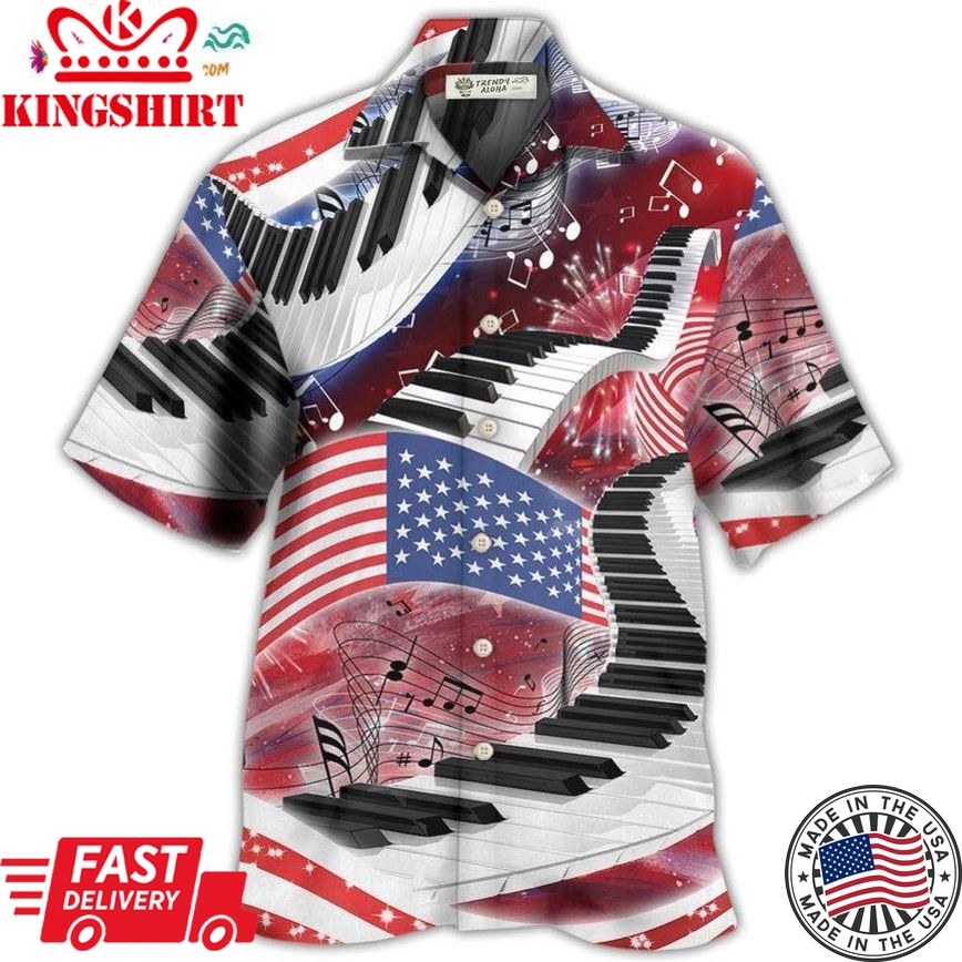 Piano Music Lover Usa Flag Independence Day Hawaiian Shirt