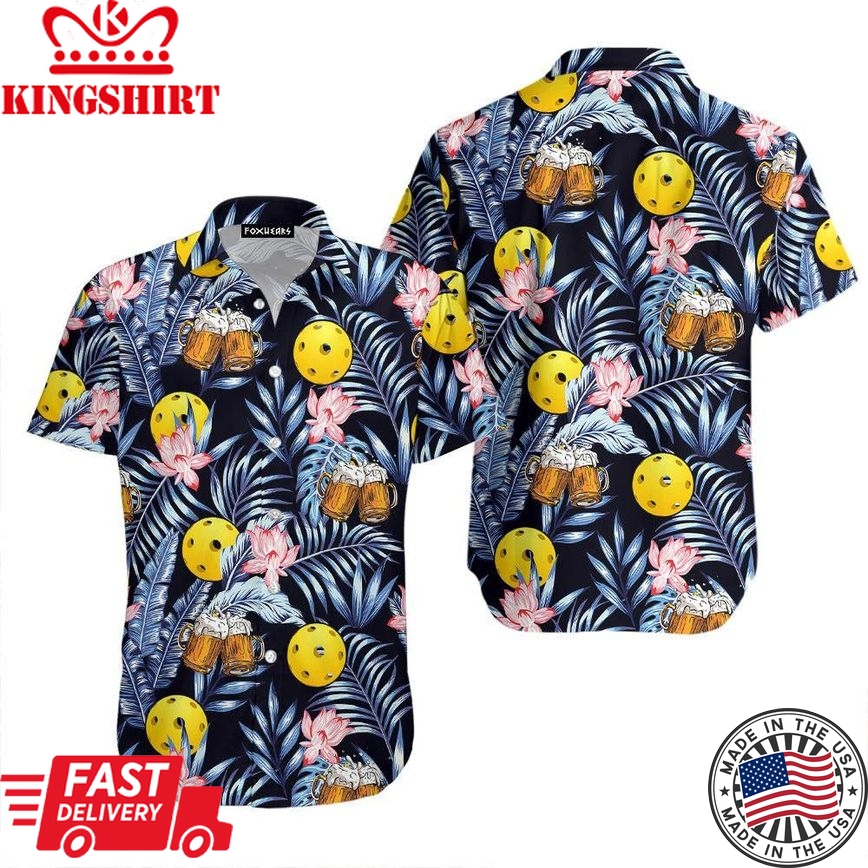 Pickleball Beer Regular Fit Slim Fit Casual Trendy Hawaiian Shirt