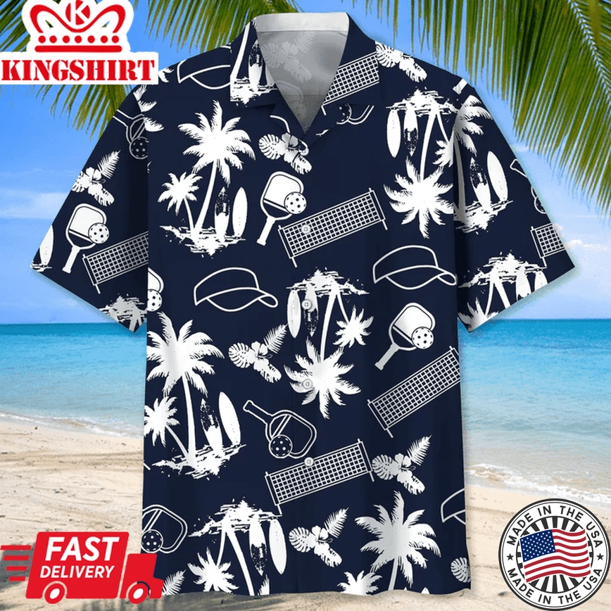 Pickleball Blue Nature Trendy Hawaiian Shirt, Men's Trendy Hawaiian Shirt, Tropical Aloha Shirts Short Sleeve Beach Holiday Casual Shirts