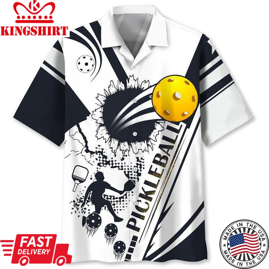 Pickleball White Black Trendy Hawaiian Shirt