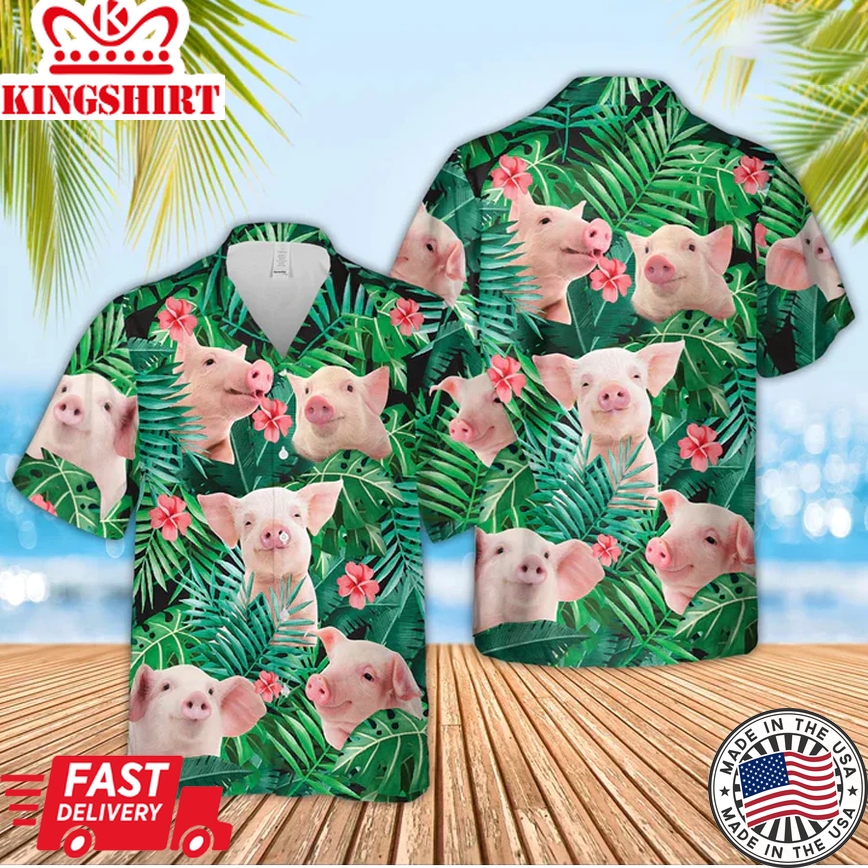 Pig 3D Trendy Hawaiian Shirt, Farm Lover Hawaii Shirt For Men, Tropical Shirts, Gift For Him