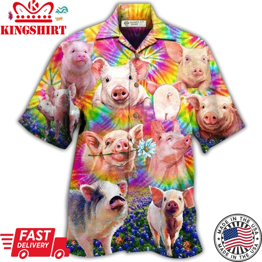 Pig Easily Distracted By Piggy In Tiny Flowers Hawaiian Shirt