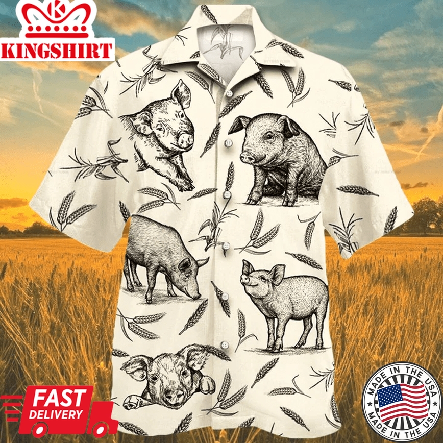 Pig Farm Lovers Trendy Hawaiian Shirt, Animal Farm Pig Men Trendy Hawaiian Shirts For Men, Women