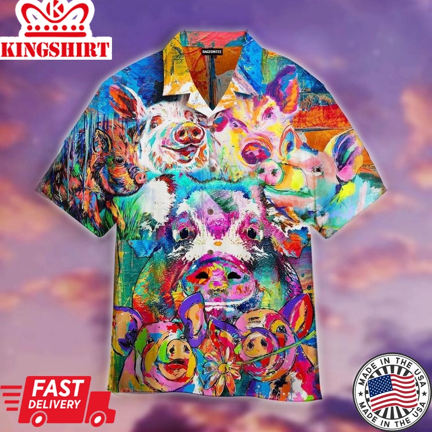 Pig Funny Colorful Trendy Hawaiian Shirt