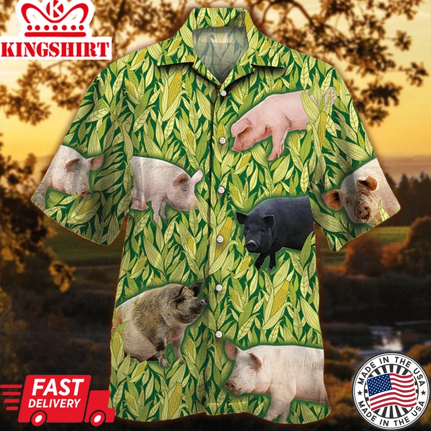 Pig Lovers Trendy Hawaiian Shirt, Vintage Farm Trendy Hawaiian Shirts For Men - Animals Button Down Mens Trendy Hawaiian Shirts