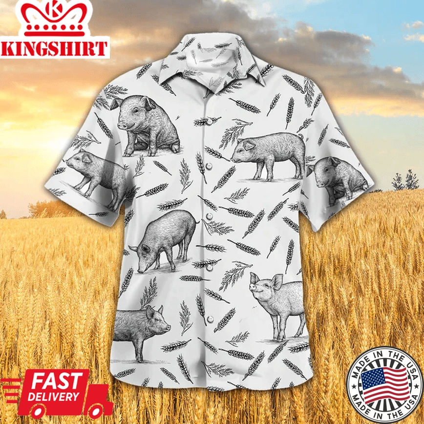 Pig Pattern Trendy Hawaiian Shirt, Pig Lovers Summer Shirt, Pig Hawaiian Button Downs Shirt