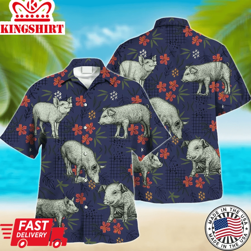 Pig Trendy Hawaiian Shirt, Funny Animal Trendy Hawaiian Shirts, Shirt For Men, Gift For Him