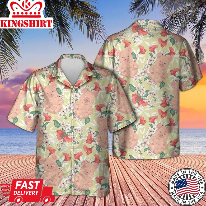 Pig Vintage Floral Trendy Hawaiian Shirt, Vintage Trendy Hawaiian Shirt For Summer Gifts