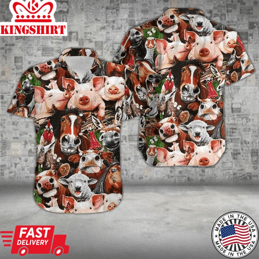 Pigs Play In The Farm Gift For Farmer Trendy Hawaiian Shirt