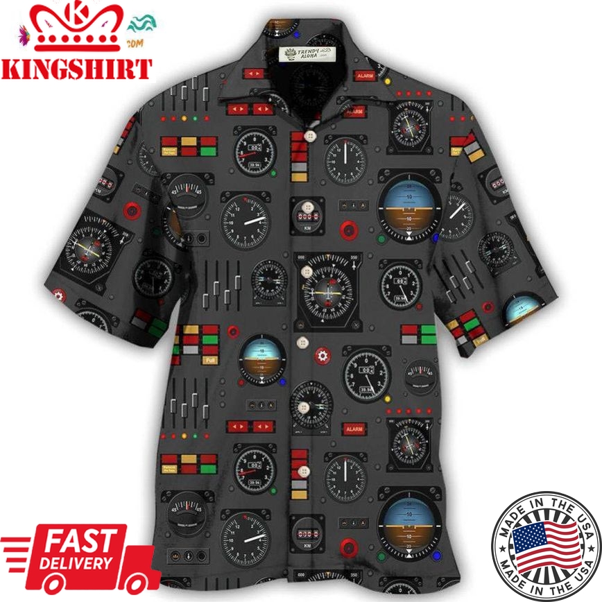 Pilot Watch Airplane Instrument Panel With Black Style Hawaiian Shirt