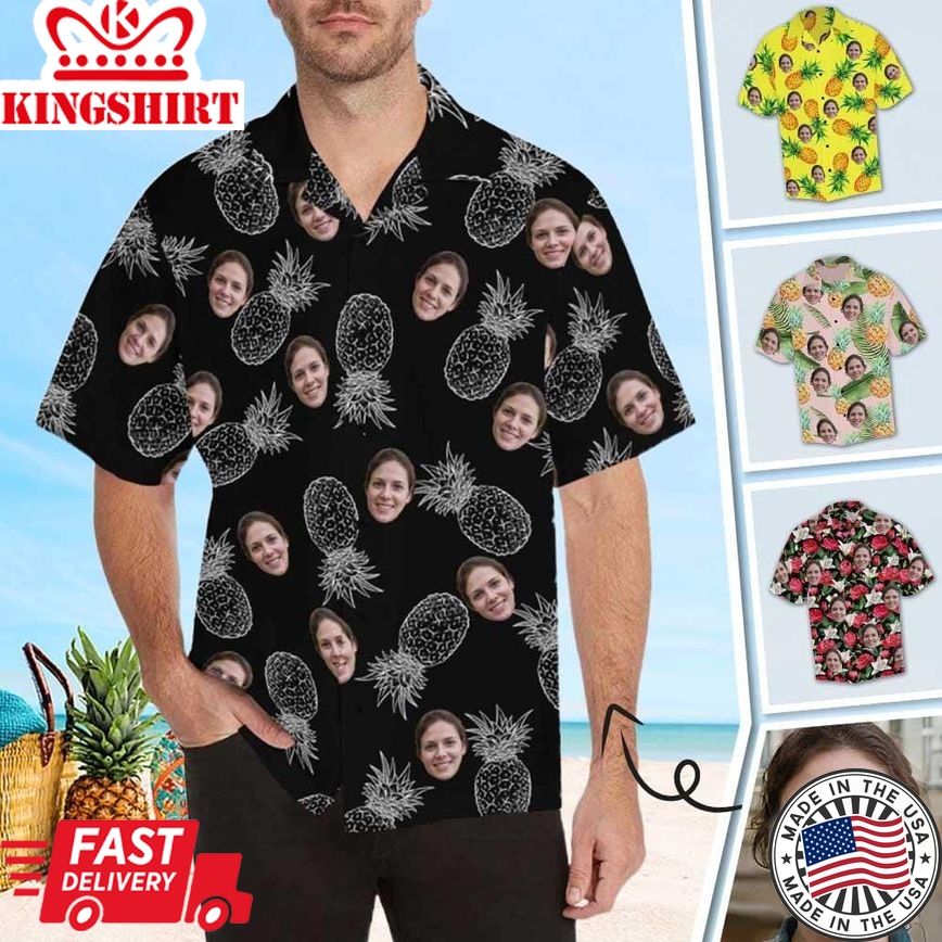 Pineapple Black Tropical Aloha Shirt Birthday Vacation Party Gift For Boyfriend Or Husband