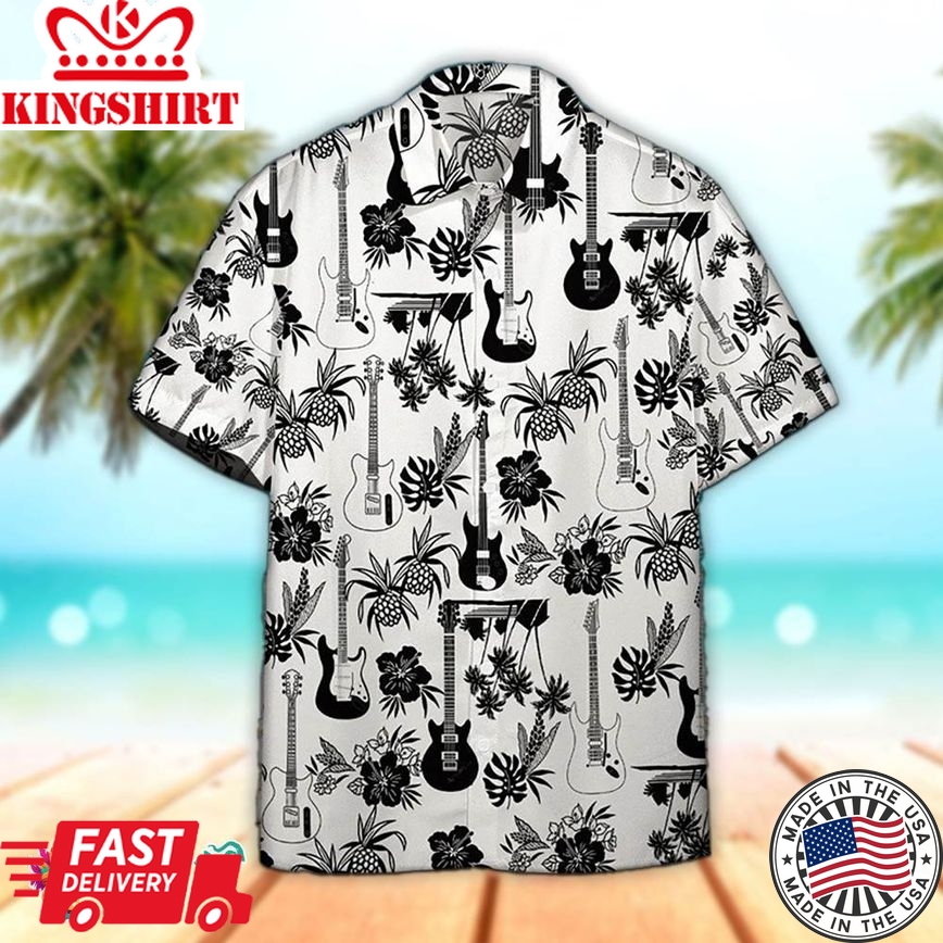 Pineapple Electric Guitar And Pineapple 3D Hawaiian Aloha Beach Shirt