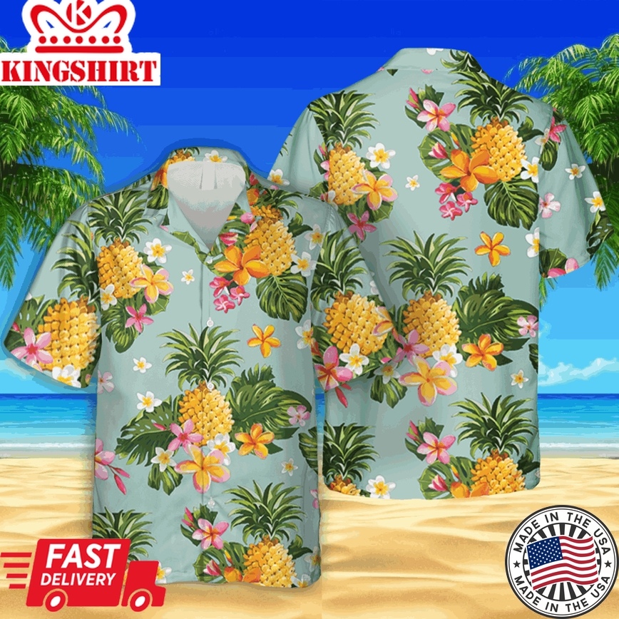 Pineapple Green Trendy Hawaiian Shirt, Cool Shirt, Summer Shirt