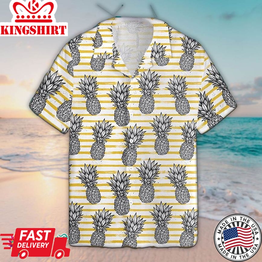 Pineapple Hawaiian Shirt Drawing Pineapple Pattern Hawaiian Aloha Beach Shirt