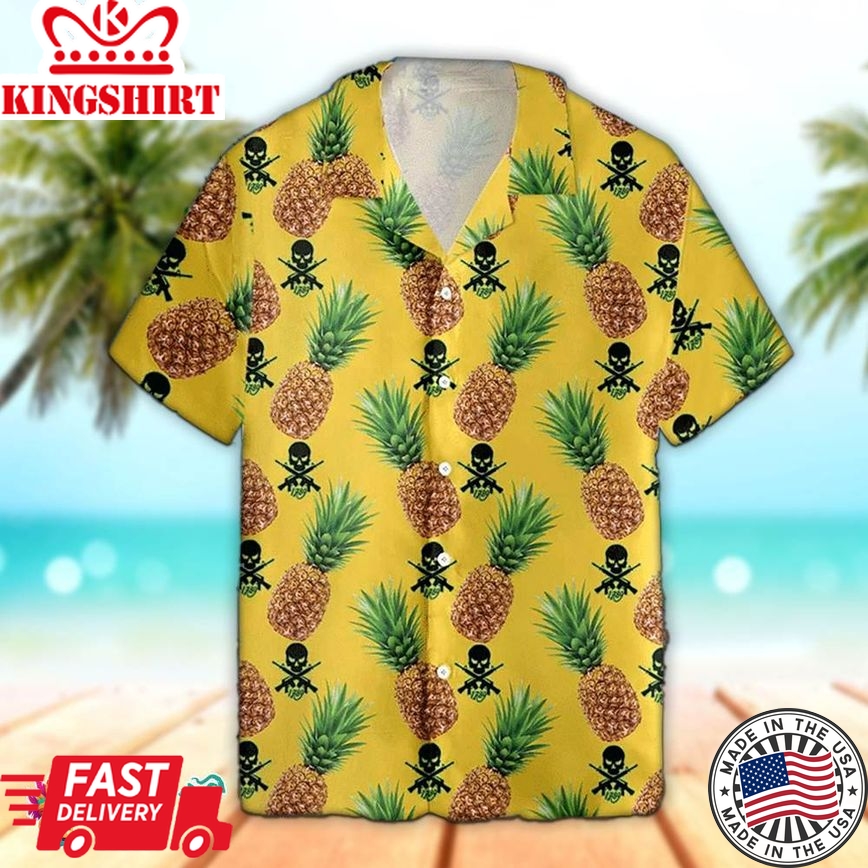 Pineapple Hawaiian Shirt Gun Skull Pineapple Hawaiian Aloha Beach Shirt