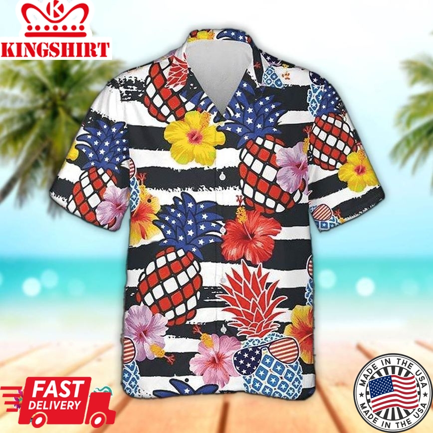 Pineapple Hawaiian Shirt Patriotic Pineapple Hawaiian Aloha Beach Shirt