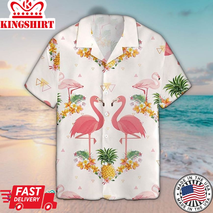 Pineapple Hawaiian Shirt Pineapple & Flamingo Hawaiian Aloha Beach Shirt