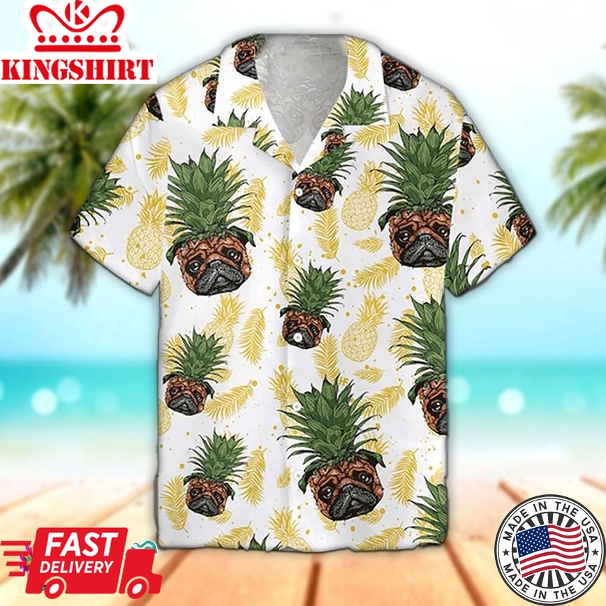 Pineapple Hawaiian Shirt Pug Pineapple Head 3D Hawaiian Aloha Beach Shirt