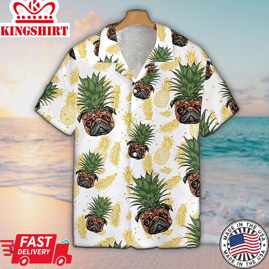 Pineapple Hawaiian Shirt Pug Pineapple Head Hawaiian Aloha Beach Shirt