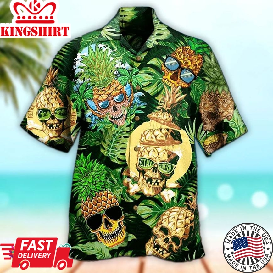 Pineapple Hawaiian Shirt Skull Pineapple 3D Hawaiian Aloha Beach Shirt