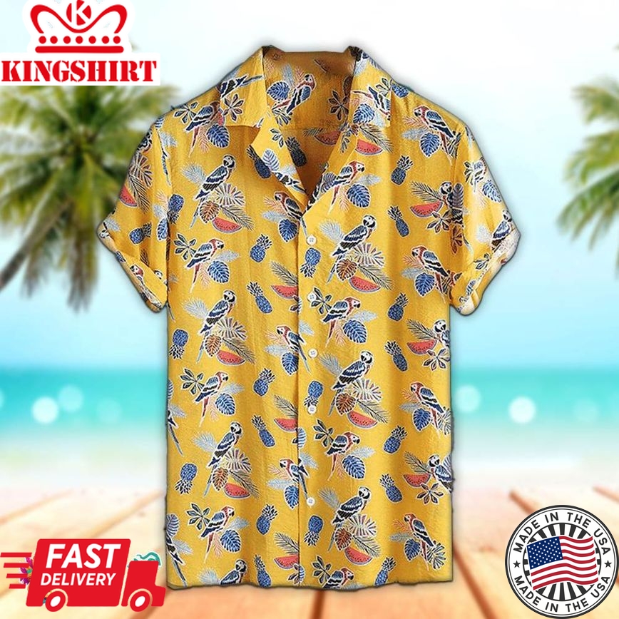 Pineapple Hawaiian Shirt Tropical Fruit Parrot 3D Hawaiian Aloha Beach Shirt