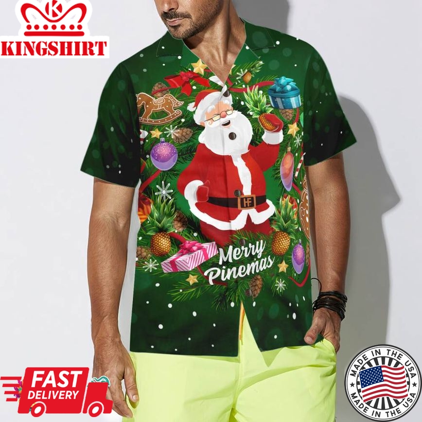 Pineapple Santa Wreath Hawaiian Shirt