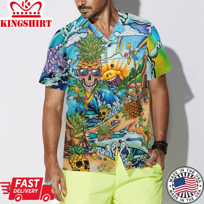 Pineapple Skull Beach Hawaiian Shirt