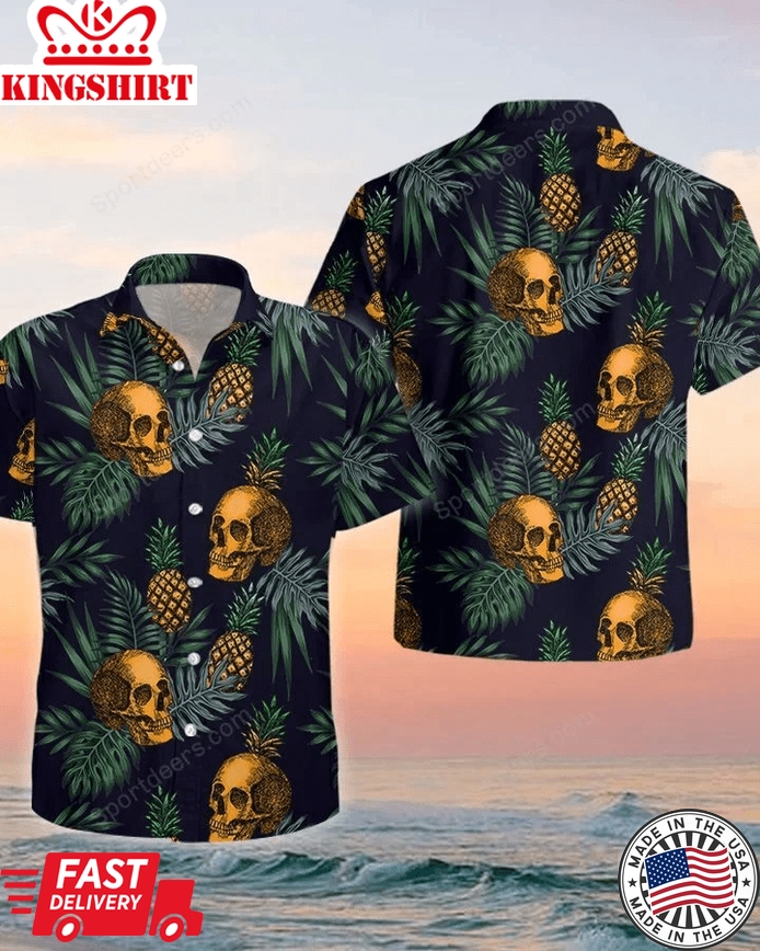 Pineapple Skull Tropical Trendy Hawaiian Shirt, Summer Gift, Trendy Hawaiian Shirts For Men, Aloha Beach Shirt