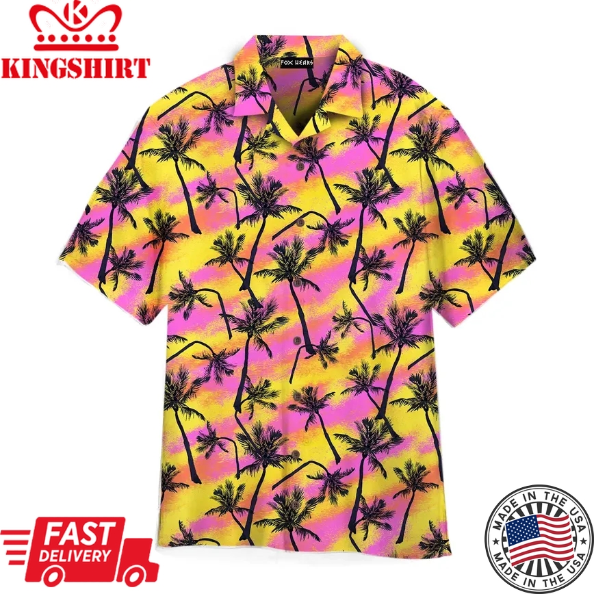 Pink And Yellow Palm Trees Beach Trendy Hawaiian Shirt