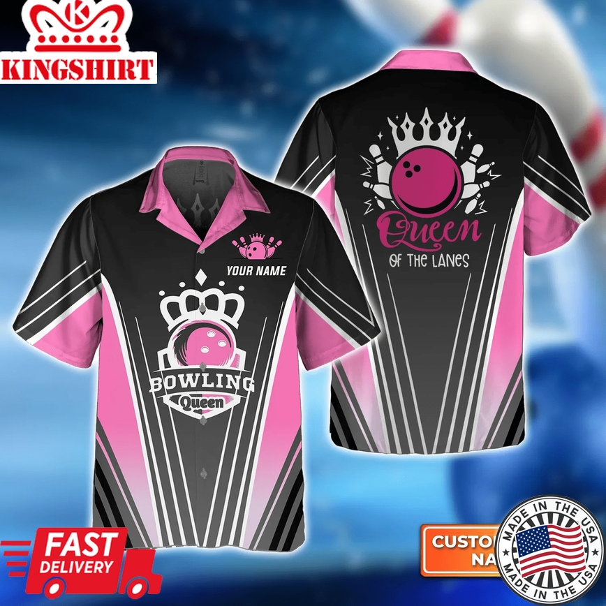 Pink Bowling Ball Queen Of The Lanes Trendy Hawaiian Shirt, Bowling Trendy Hawaiian Shirt For Men, Women, Bowling Team Shirt