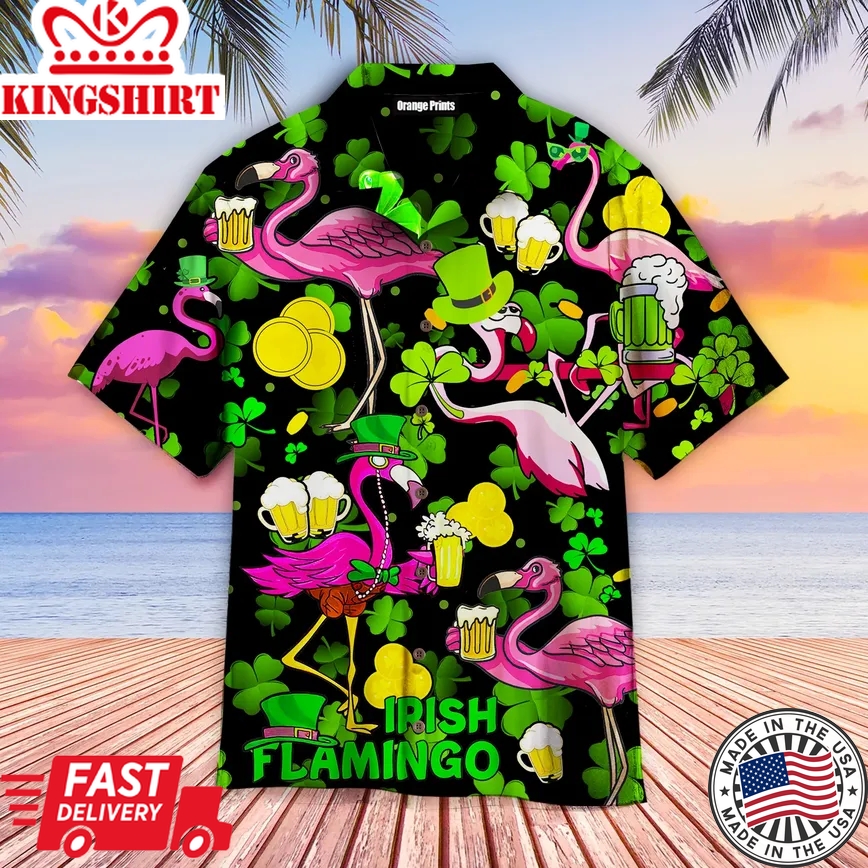 Pink Flamingo And Beer St Patricks Day Trendy Hawaiian Shirt For