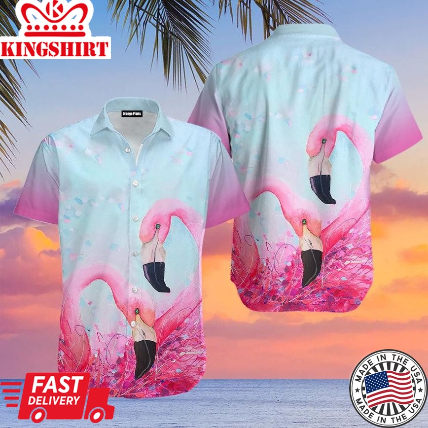 Pink Flamingo Heart Trendy Hawaiian Shirt For