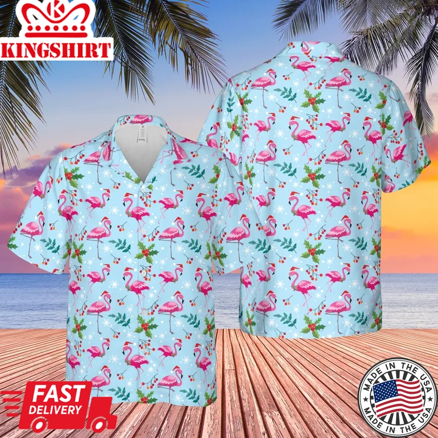 Pink Flamingo Merry Christmas Trendy Hawaiian Shirt For