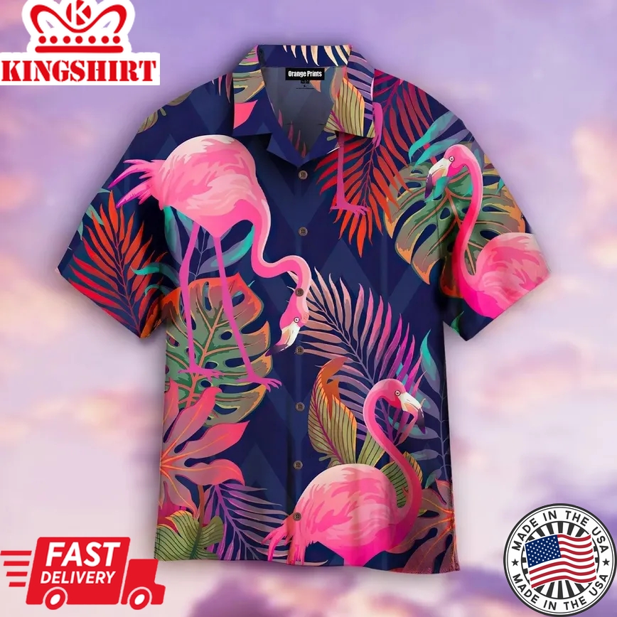 Pink Flamingo Tropical Trendy Hawaiian Shirt For