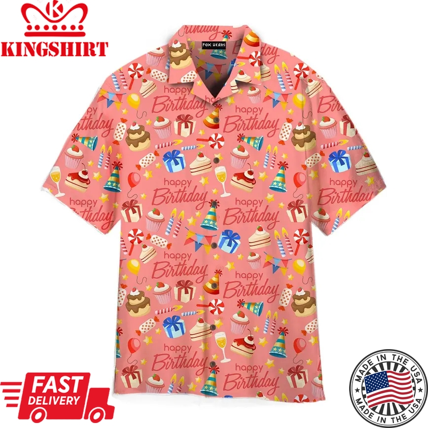 Pink Happy Birthday Gift Pattern Trendy Hawaiian Shirt