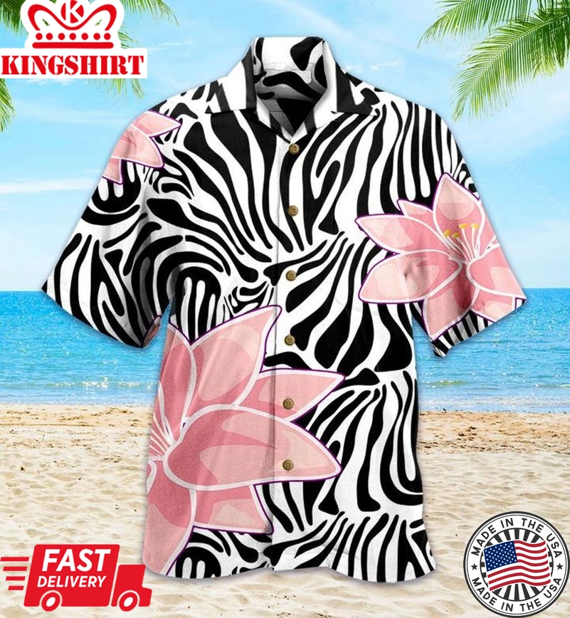 Pink Lily Zebra Print Trendy Hawaiian Shirt 3D