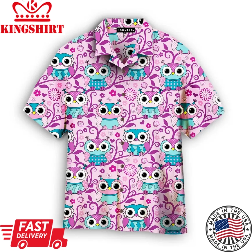 Pink Owls Hippie Trendy Hawaiian Shirt For Aloha Shirt