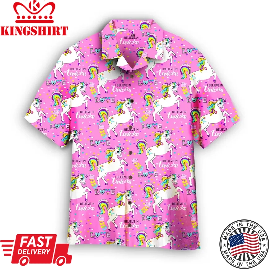 Pink Unicorn I Believe In Unicorn Trendy Hawaiian Shirt For Aloha Shirt