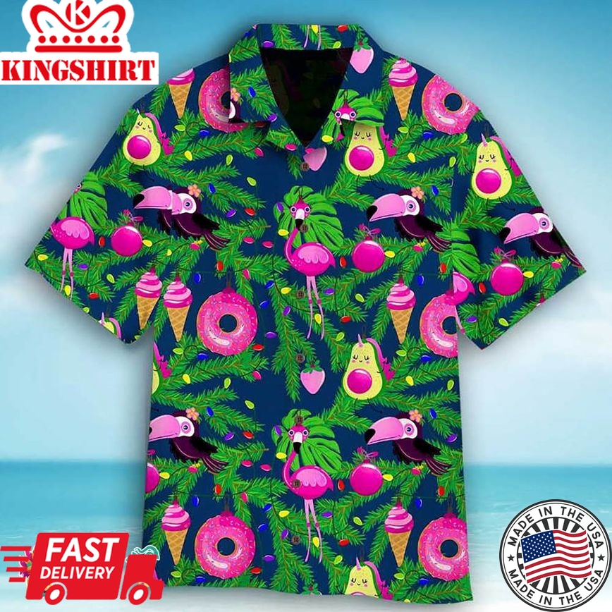 Pinky Flamingo Donut Avocado Parrot Hawaiian Aloha Beach Shirt