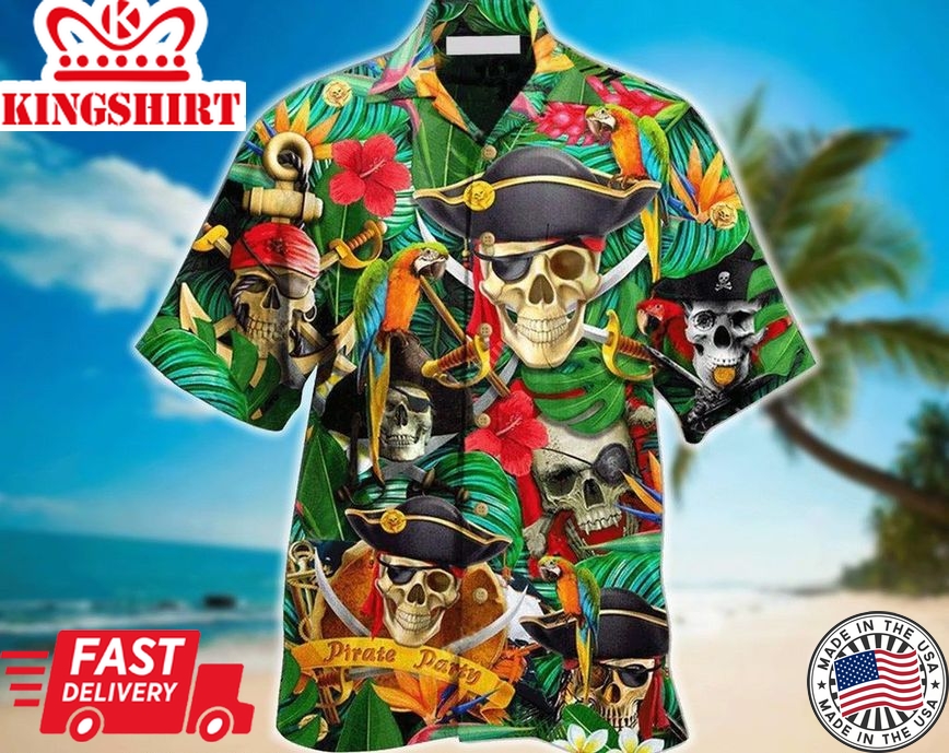 Pirate Skull Pirates Make Ledgends Trendy Hawaiian Shirt, Aloha Short Sleeve Button Down, Gift For Family, Hawaiian Set Gift, Funny Trendy Hawaiian Shirt.