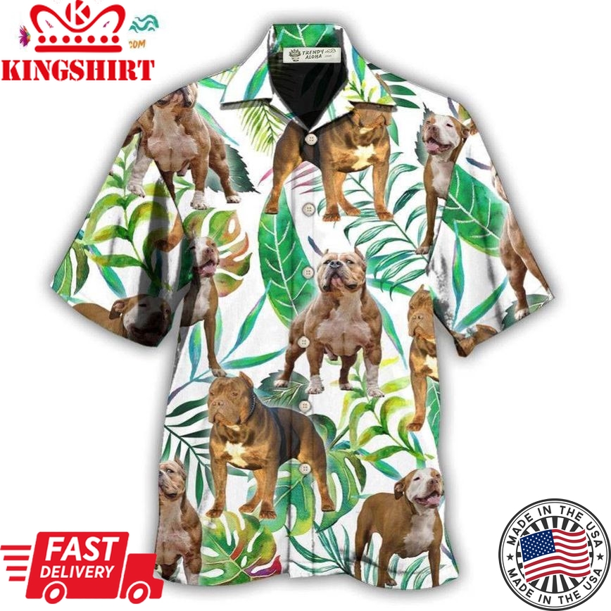 Pitbull And Tropical Leaf Hawaiian Shirt